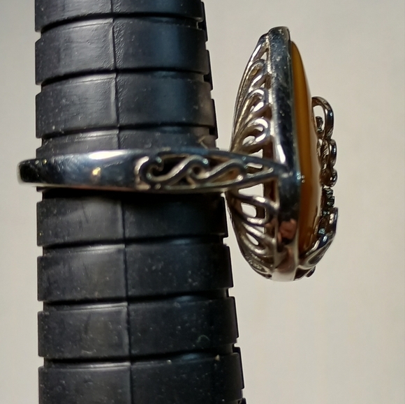 Nice Carmel Color Teardrop Stones With Filigree Bracelet and Earring Set - Picture 6 of 7